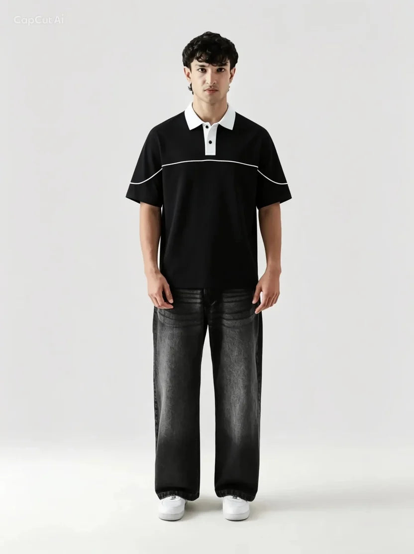 Monarch Polo — Black & White Contrast Collar