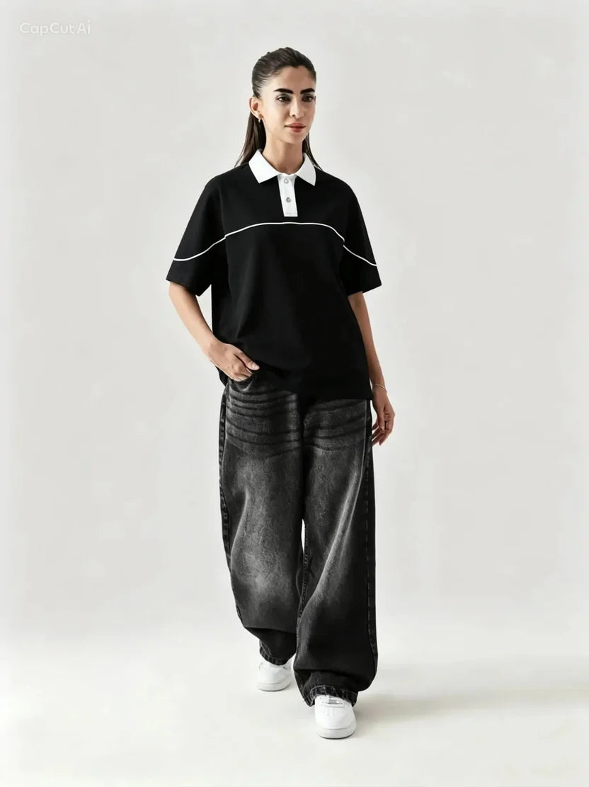 Monarch Polo — Black & White Contrast Collar