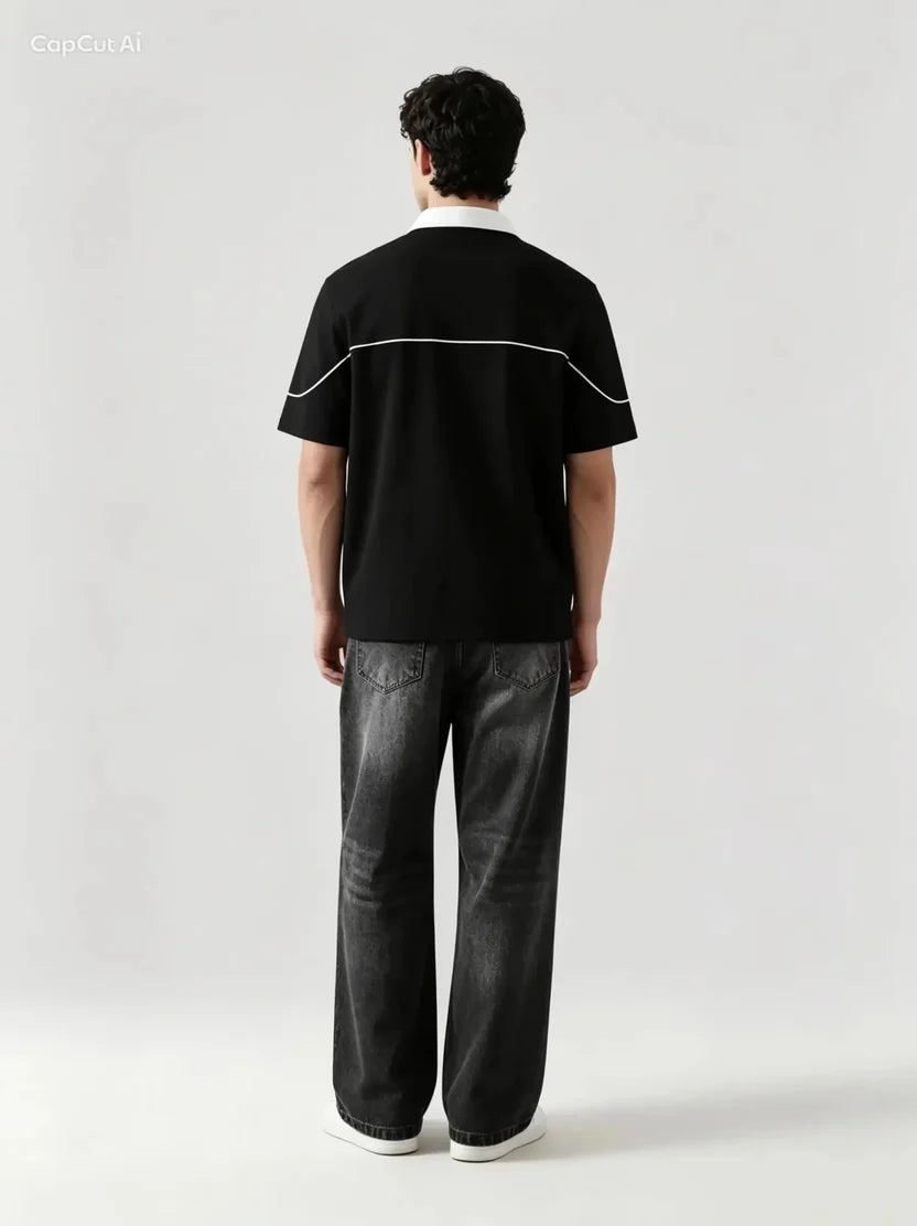 Monarch Polo — Black & White Contrast Collar